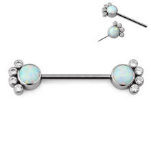 ASTM F136 Titanium Threadless Zircon Opal Nipple Barbell Male Body Piercing Jewelry